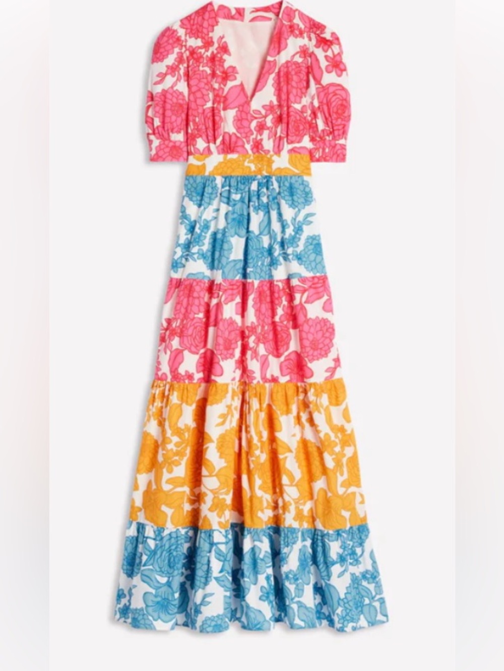 Boden Dress Size 2R Bella Puff Sleeve Maxi Tiered Floral Bright